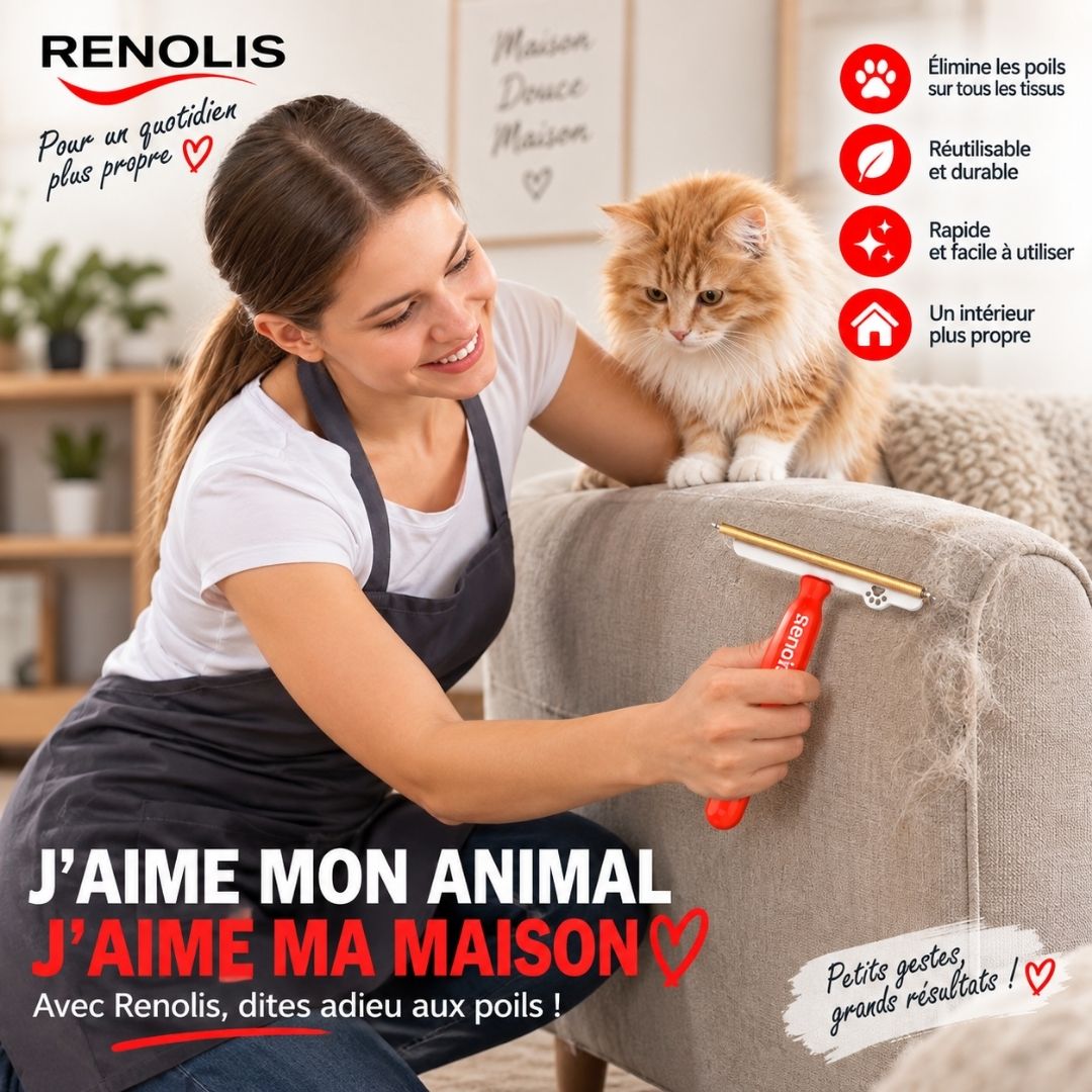 Renolis– Brosse Anti-Poils Réutilisable pour Tapis, Canapés et Voiture