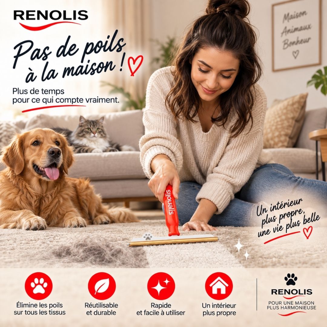 Renolis– Brosse Anti-Poils Réutilisable pour Tapis, Canapés et Voiture